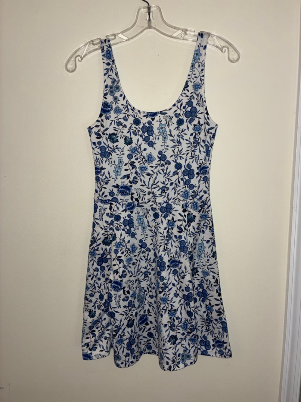 H&M White Mini Dress with Blue Floral Print